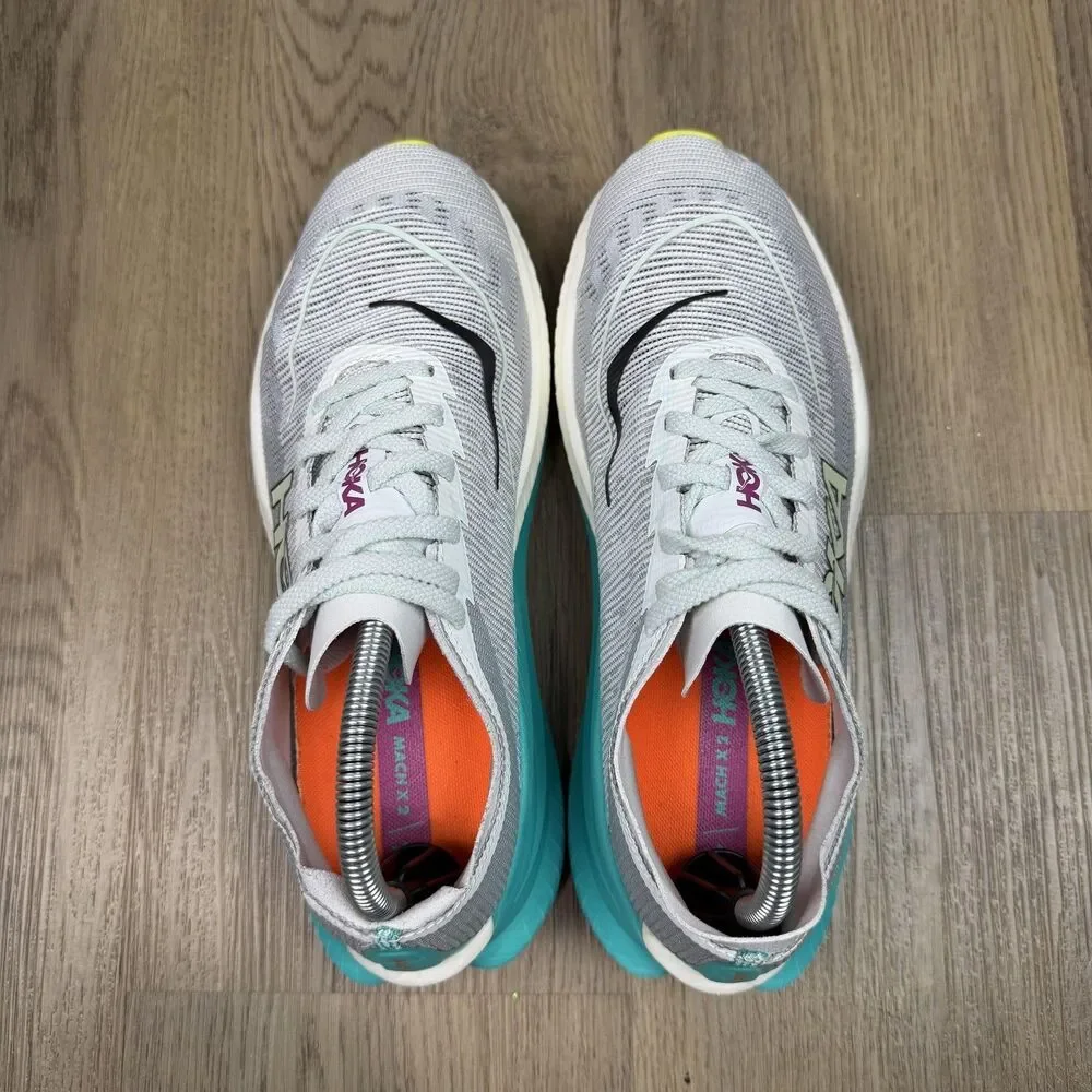 Hoka One One Mach X Shoes Womens Size 9.5 Gray Teal Mesh Running Cushioned